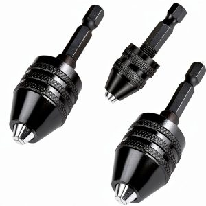 RZJZGZ 3 Pcs Keyless Drill Chuck Bit 1/4 Inch Hex Shank Keyless Drill Chuck Conversion Tool,0.3-6.5 mm&0.3-3.6 mm&0.8-8mm Quick Screwdriver Drill Adapter for Micro Drill Bit-0